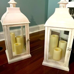 Two rustic white lanterns